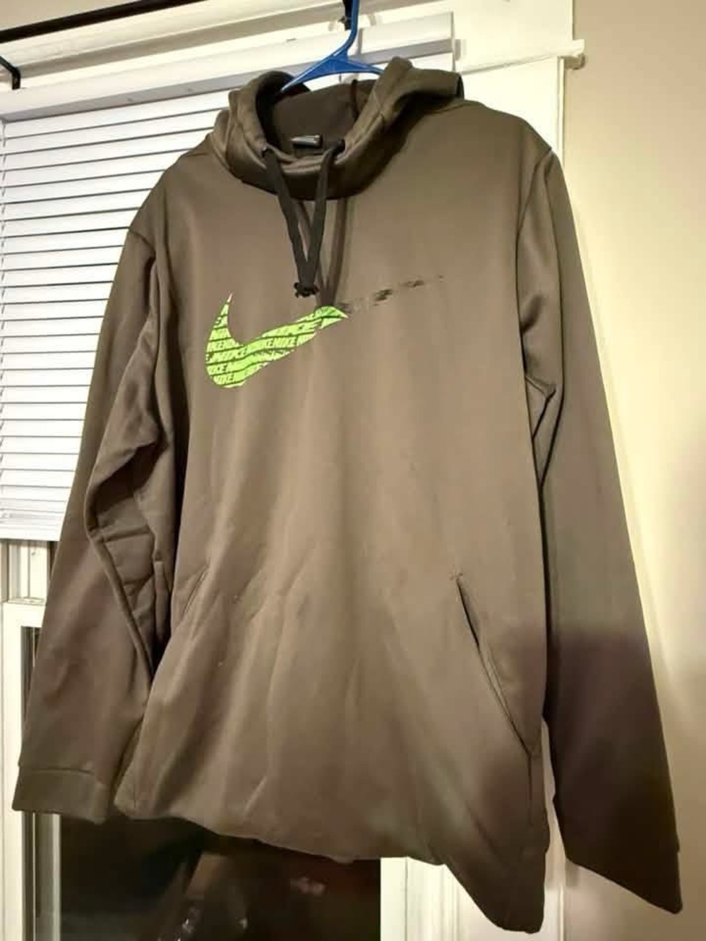 Nike Olive Green Performance Hoodie with Neon Green Swoosh
